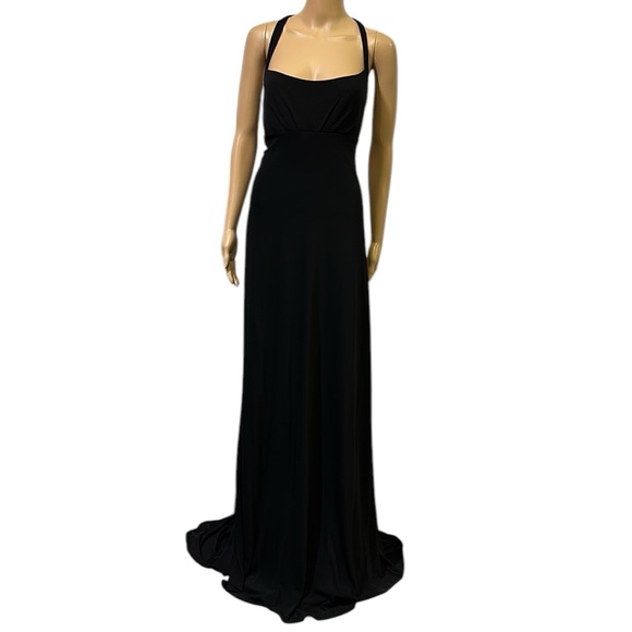 Calvin Klein Black Floor Length Train Criss Cross Back Evening Gown Womens 12 - Picture 2 of 11